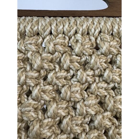 Vintage Woven Macrame Jute Rope Bag Clutch Purse Wood Handle - Picture 12 of 12